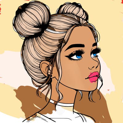 realistic girl with buns on the top of her head