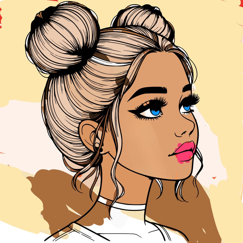realistic girl with buns on the top of her head
