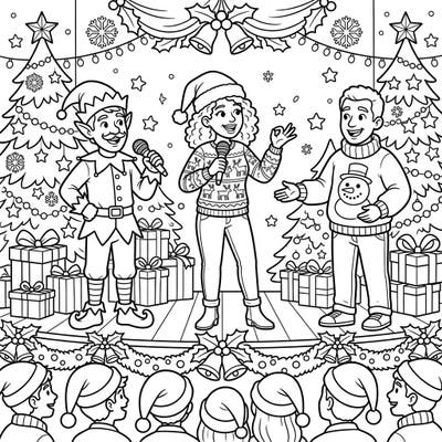 Get ready for a stand-up holiday spectacular with this Christmas comedy coloring page! It perfectly captures the joy of festive performances, complete with hilarious comedians and cheerful decorations.