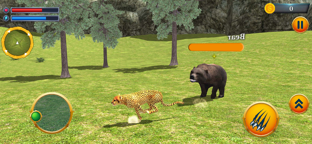 Wild Cheetah Family Simulator - Cheetah running towards a bear in a 3D wildlife simulation game