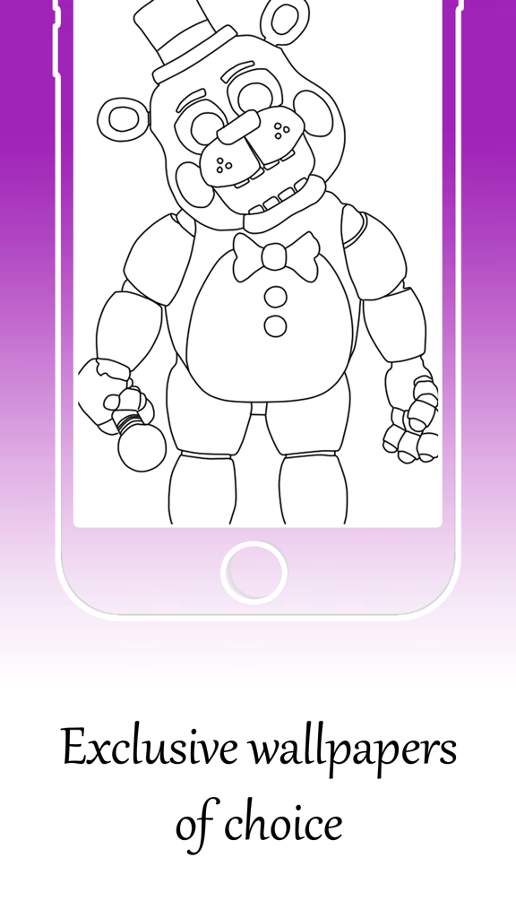A coloring page of Freddy from Five Nights at Freddy's on a mobile screen