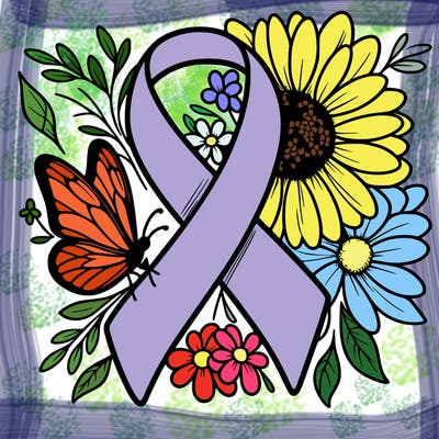 cancer awareness symbol with flowers and butterflies