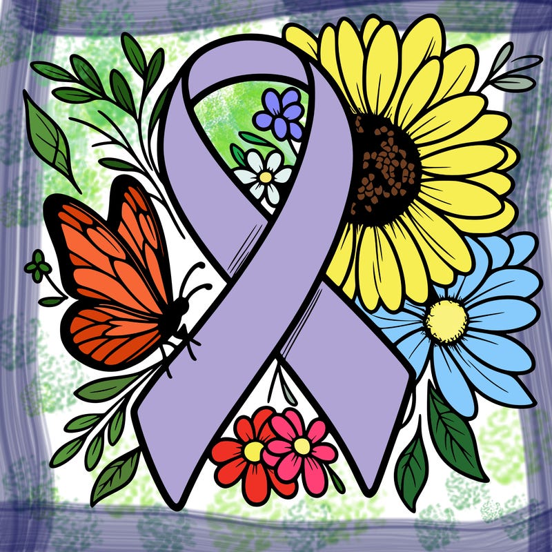 cancer awareness symbol with flowers and butterflies