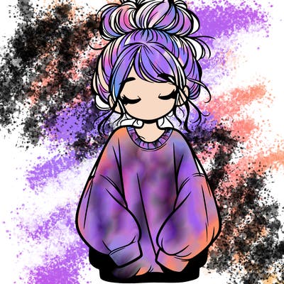 girl with baggy sweatshirt and messy bun