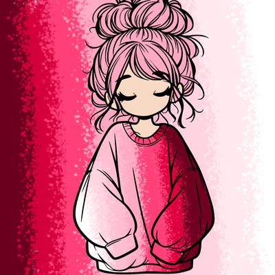 girl with baggy sweatshirt and messy bun
