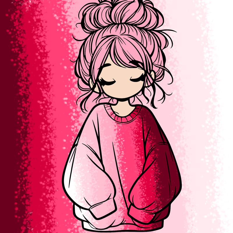 girl with baggy sweatshirt and messy bun