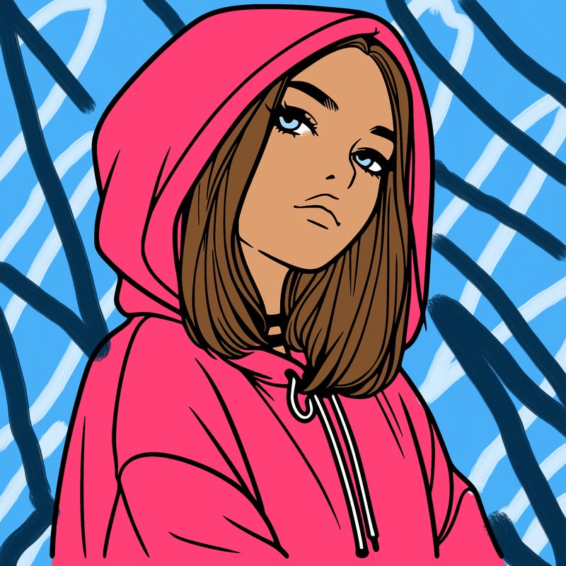 a realistic girl in a hoodie