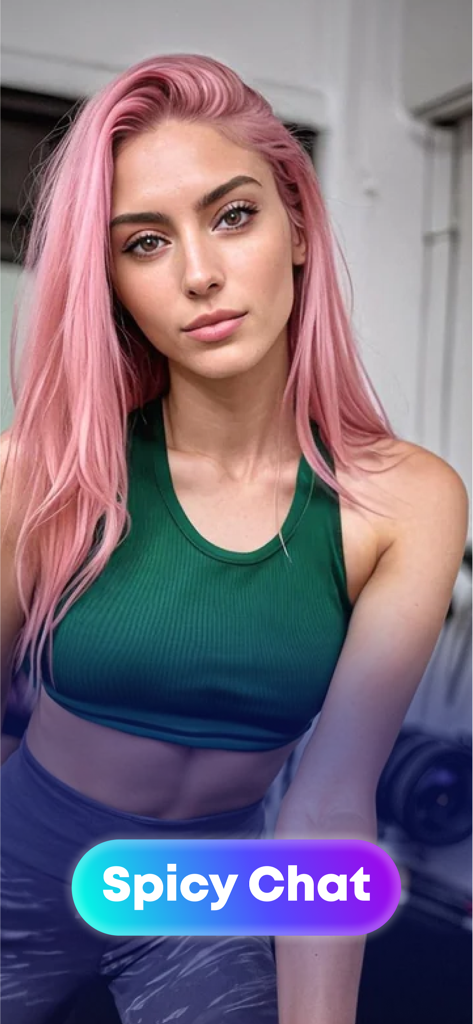 AI Girlfriend Sexy - Spicy GF - AI girlfriend with pink hair and a spicy chat button