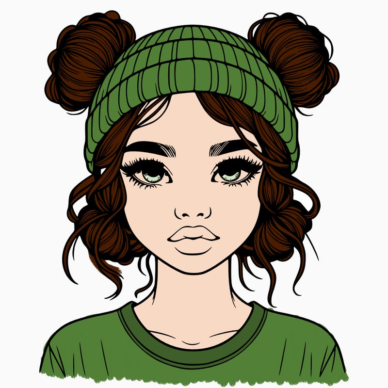 realistic girl with buns in her hair with a beanie on