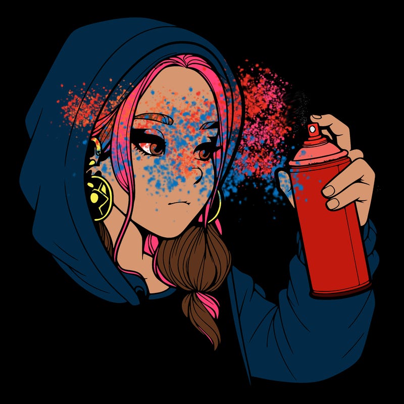 a realistic girl, spray painting