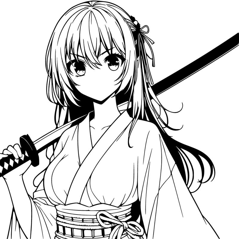 realistic anime girl with a katana