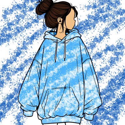 realistic girl with a oversized sweatshirt on and a bun
