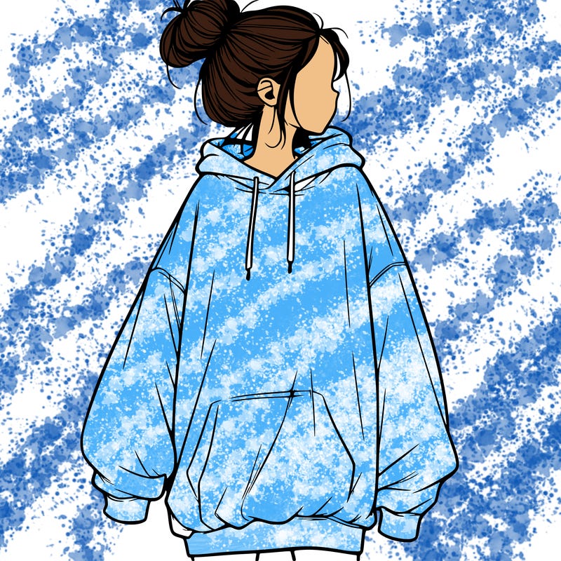 realistic girl with a oversized sweatshirt on and a bun