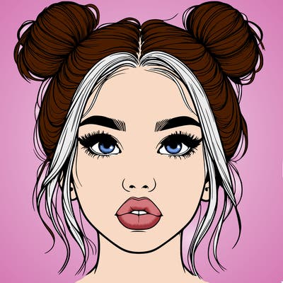 realistic girl with two buns on her hair and lips