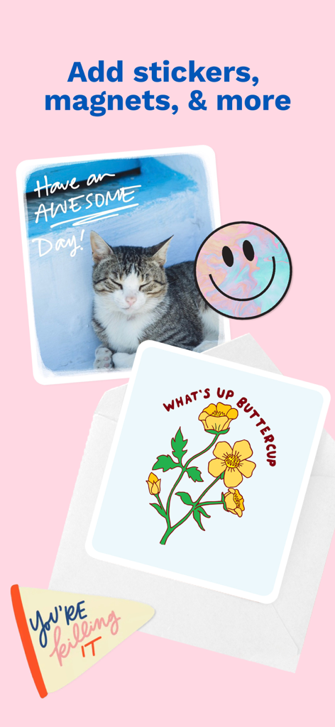 Felt: Greeting Cards & Gifts - Examples of personalized greeting cards with photos, stickers, and magnets from the Felt app.