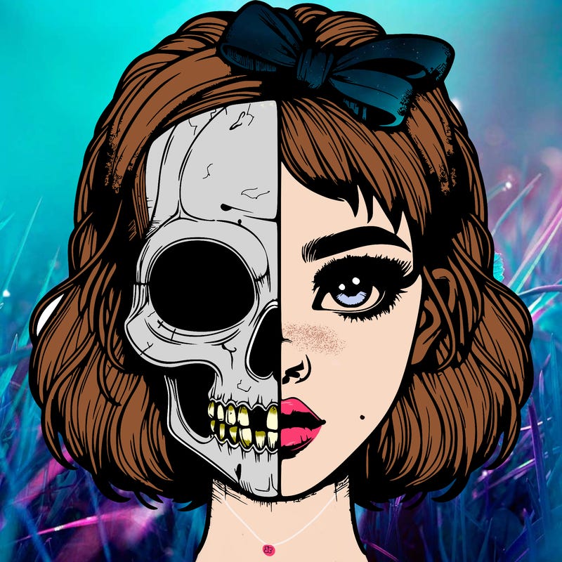 realistic girl with half skull mask