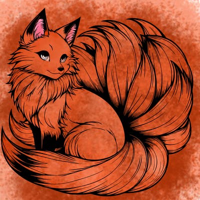 realistic detailed 9 tailed anime fox