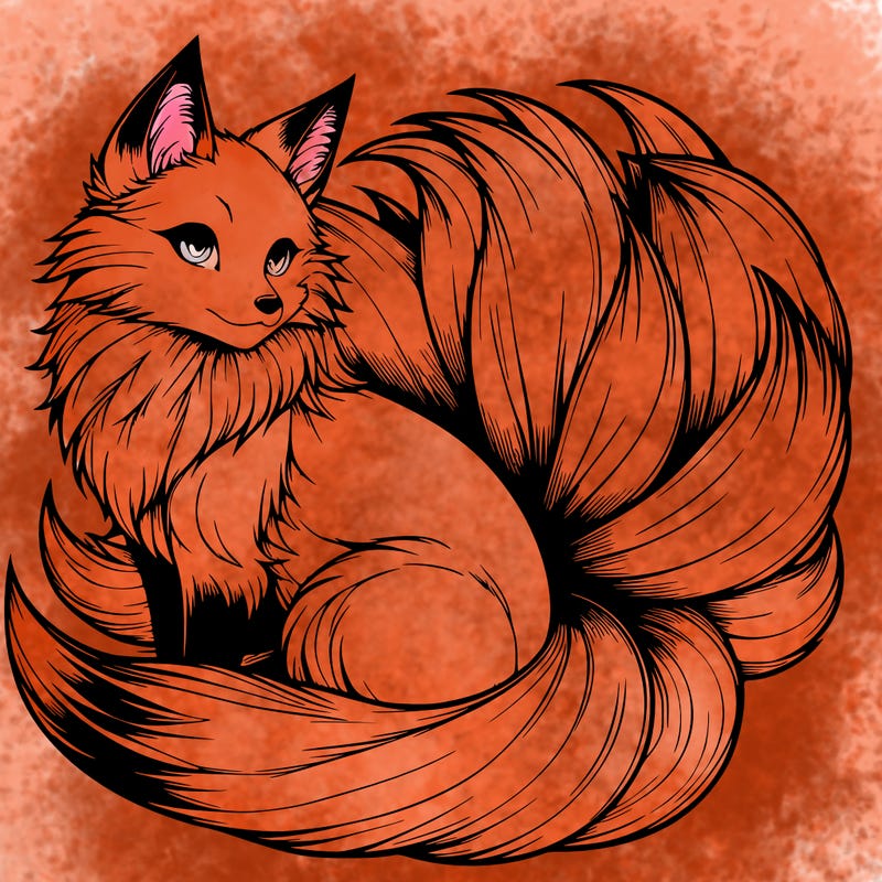 realistic detailed 9 tailed anime fox