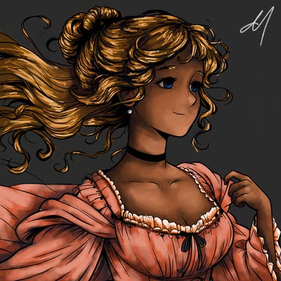 realistic regency girl with dress in the wind