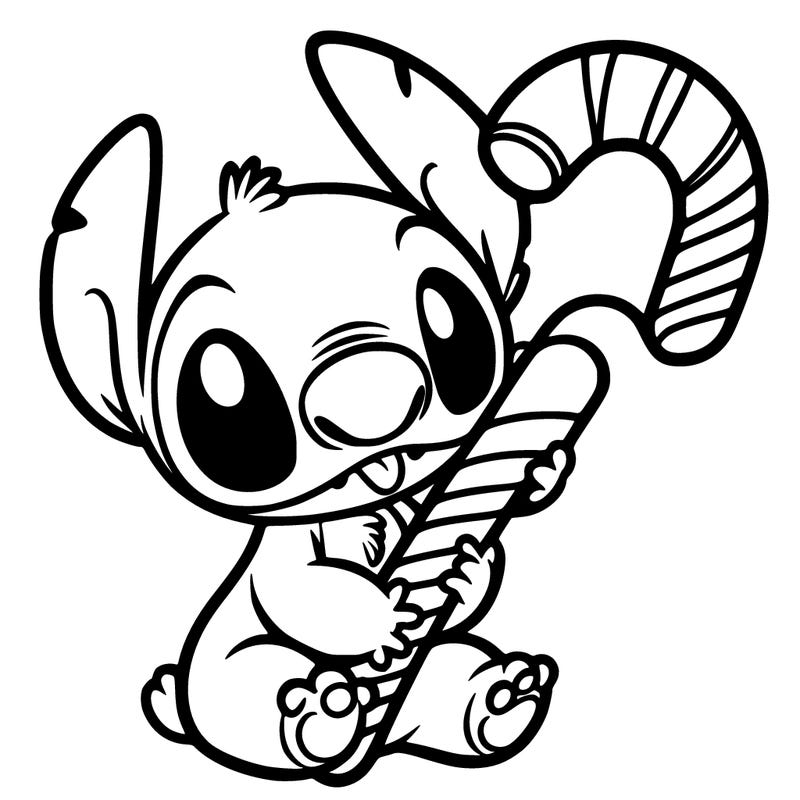 stich with a candy cane
