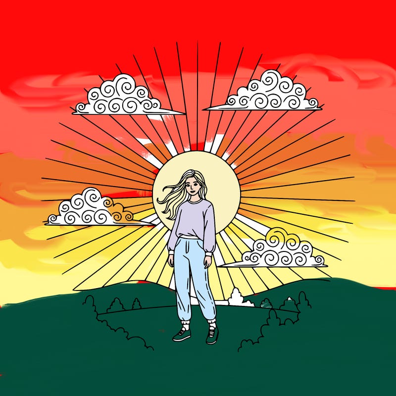 teenage girl by sunset