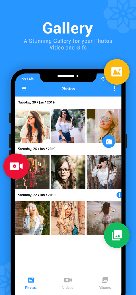 Gallery Lock app showing a photo grid organized by date