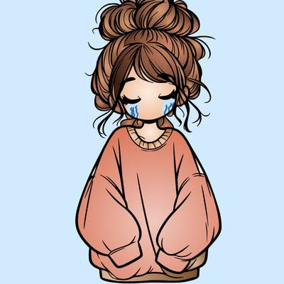 girl with baggy sweatshirt and messy bun