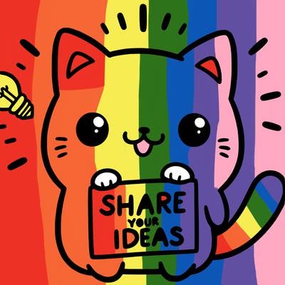 a cute cat saying share your ideas
