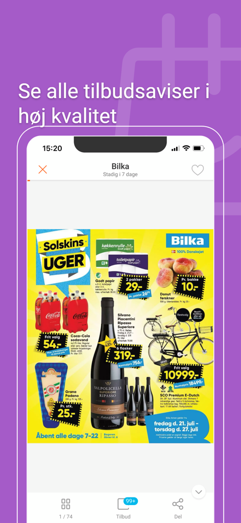 Digital circular for Bilka store inside the Tilbudsavis app showing weekly grocery offers.