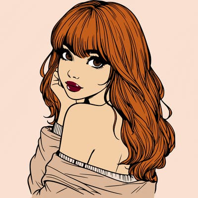 realistic girl with bangs looking over her shoulder