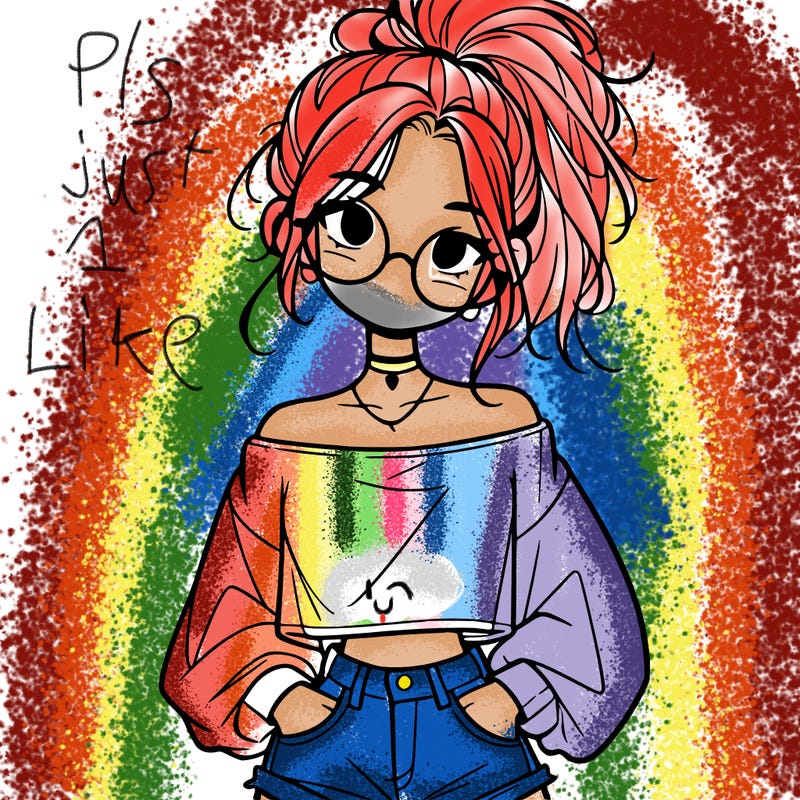 girl with a messy ponytail glasses a baggy crop top and jean shorts