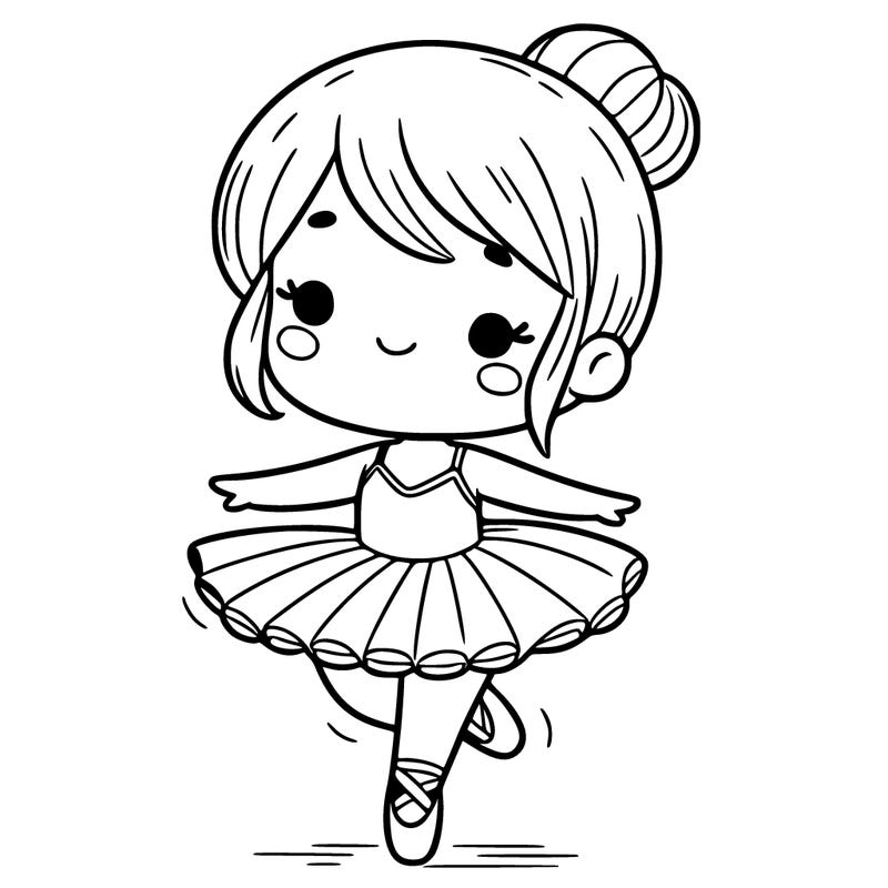 a girl dancing in a tutu and ballet slippers cartoon style