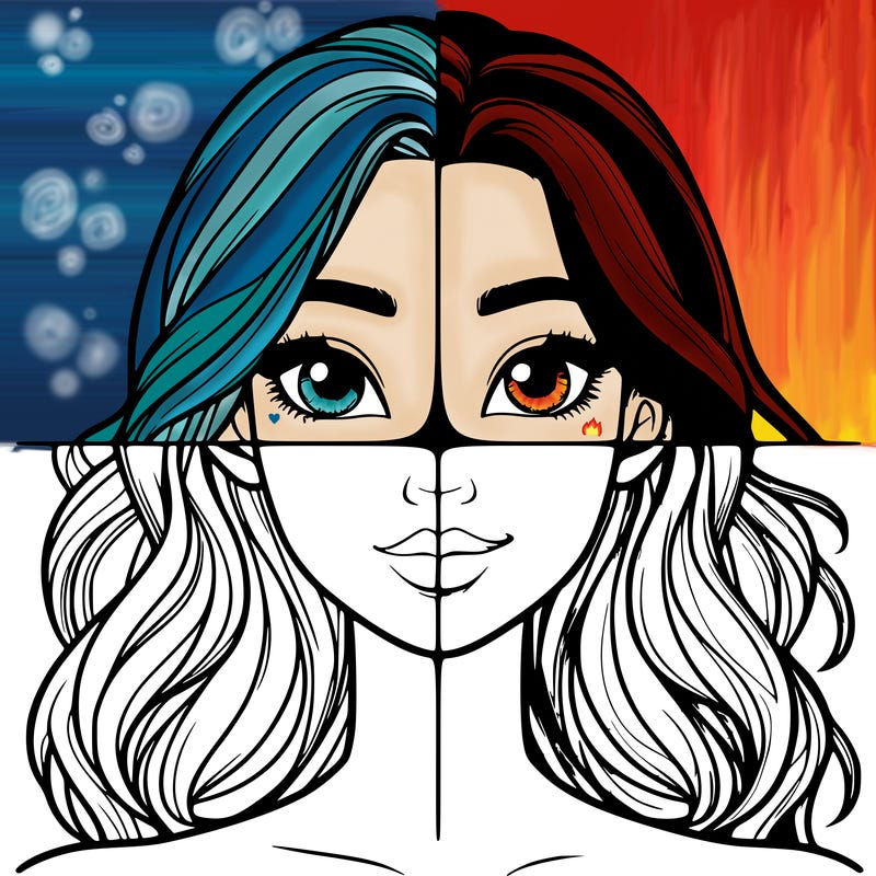 a realistic girl split into four parts