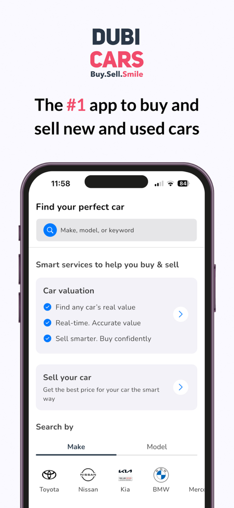 DubiCars | Used & New Cars UAE - DubiCars mobile app interface for buying and selling new and used cars