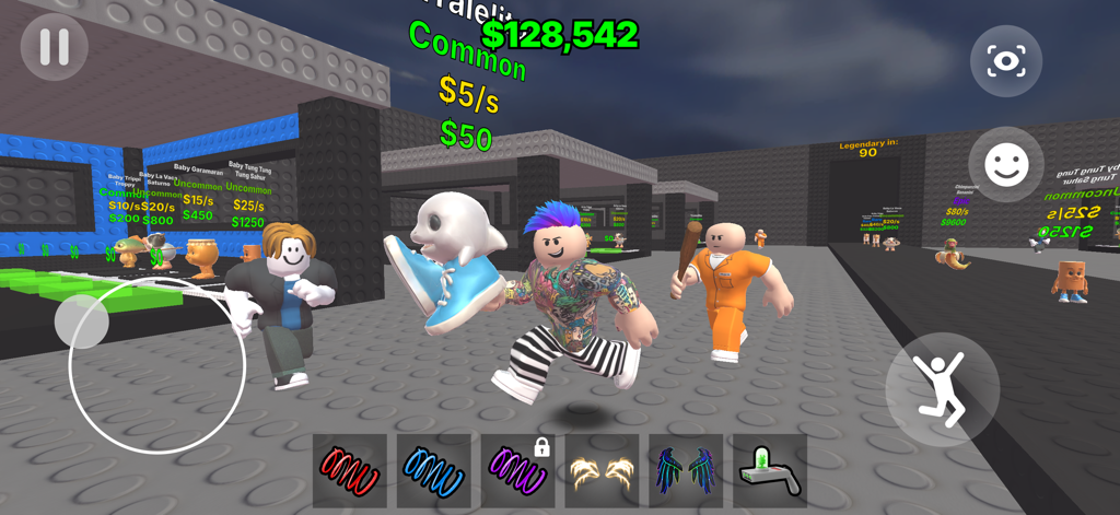 Personagens em blocos correndo e sendo perseguidos em um jogo de aventura de fuga da prisão com controles na tela