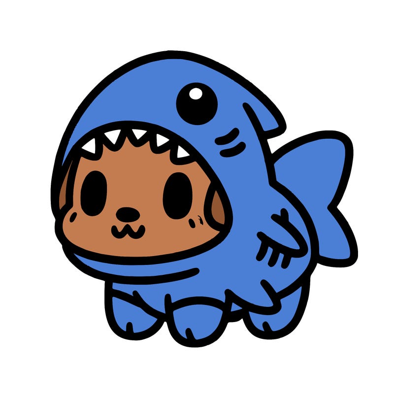 cute dog wearing a shark costume