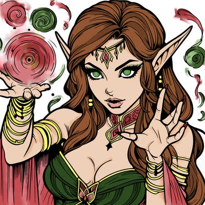 realistic scary beautiful elf sorceress casting spell