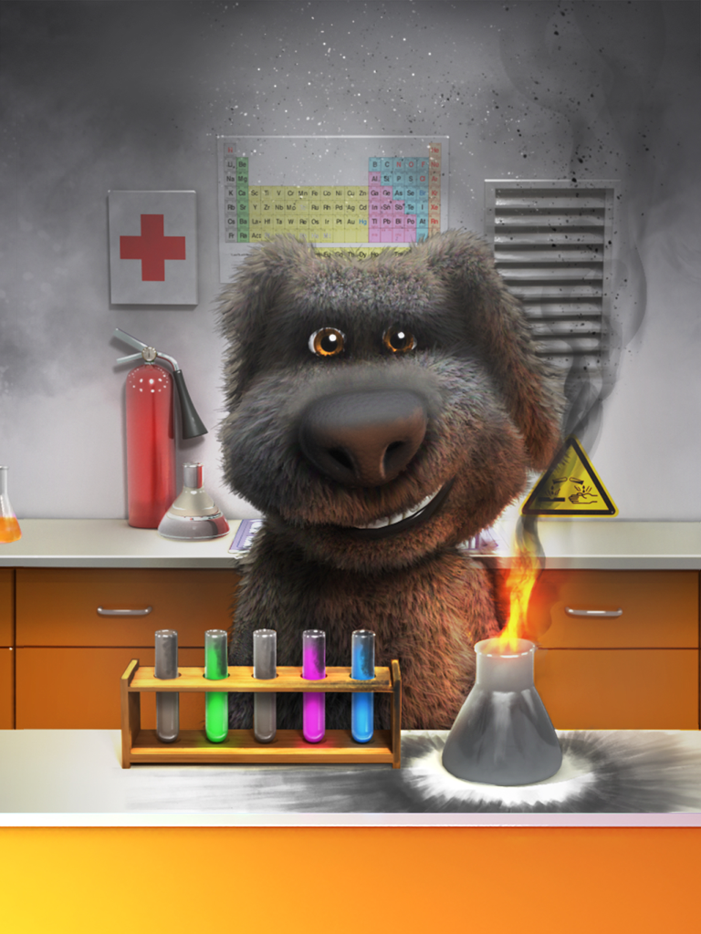 Talking Ben the Dog a realizar um experimento de química engraçado no seu laboratório