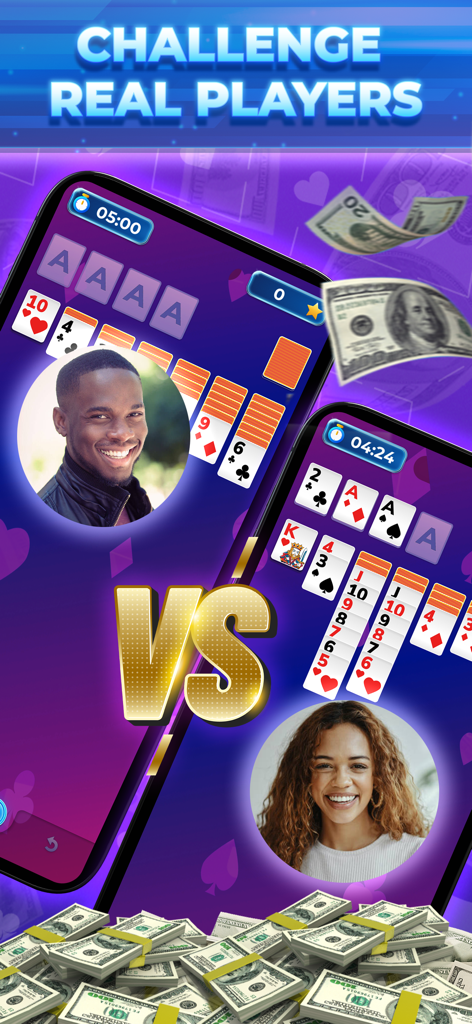 Solitaire Sprint: Win Cash - Dos jugadores compitiendo en una partida de solitario potenciada por Skillz por premios en efectivo