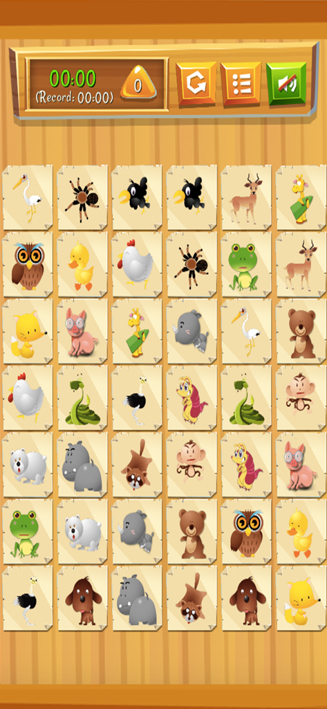 Memory Cartoon - Animals - Animal cartoon card matching game interface