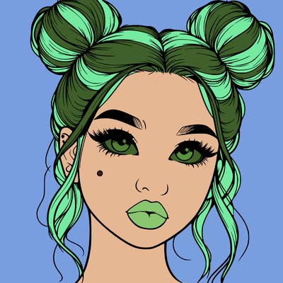 realistic girl with two buns on her hair and lips