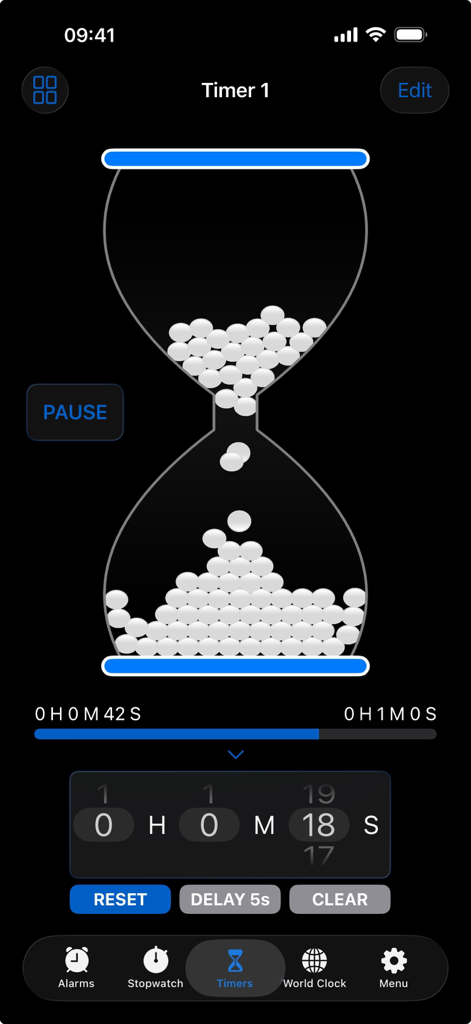 Mojisand: Emoji Sand Timers - Mojisand app interface showing a customizable digital hourglass with falling emoji sand