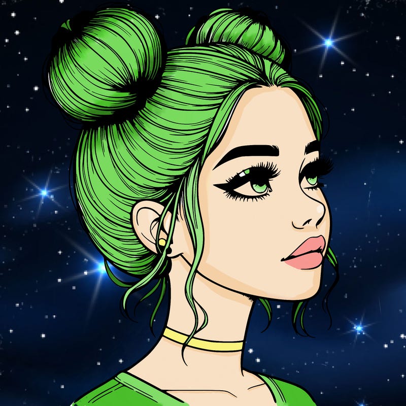 realistic girl with buns on the top of her head