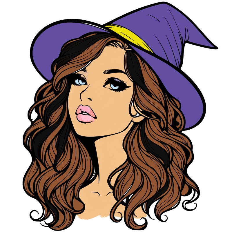 realistic witch girl with wavy hair and lips