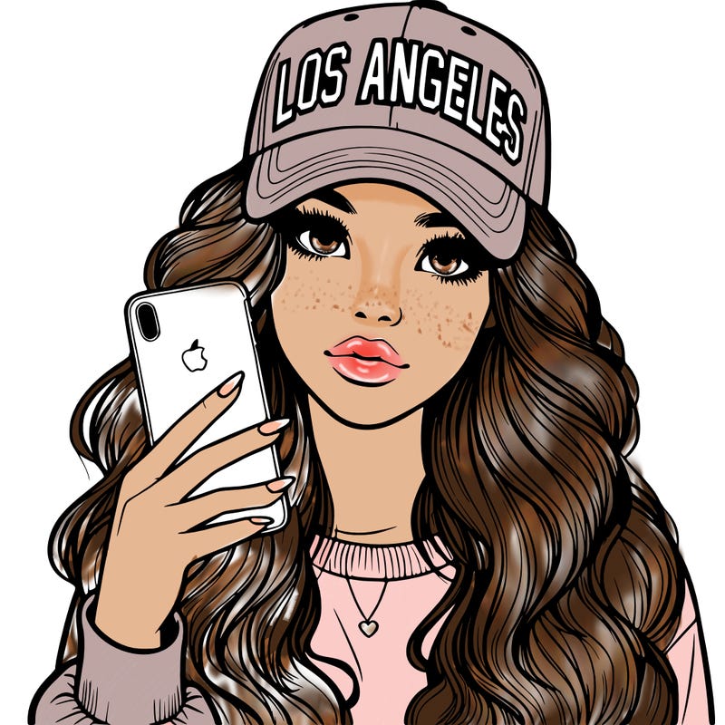 realistic beautiful girl wearing los ángeles cap holding an iphone