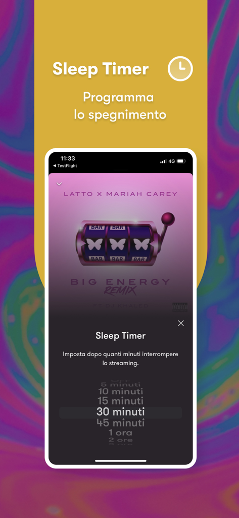 United Music: Musica Gratis - United Music app interface showing the sleep timer setting menu