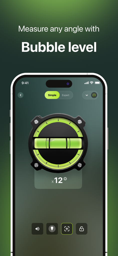 Bubble Level for iPhone - 12度の角度を測定するiPhone画面上のデジタルバブルレベルツール