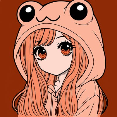 a pretty girl wearing a frog hoodie portrait with long hair
