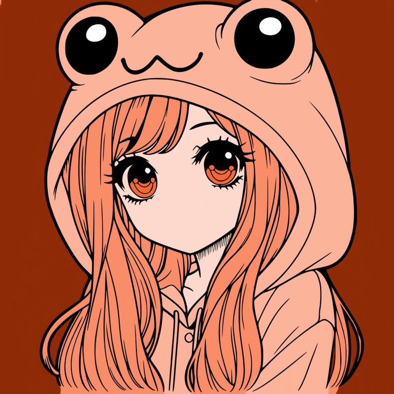 a pretty girl wearing a frog hoodie portrait with long hair