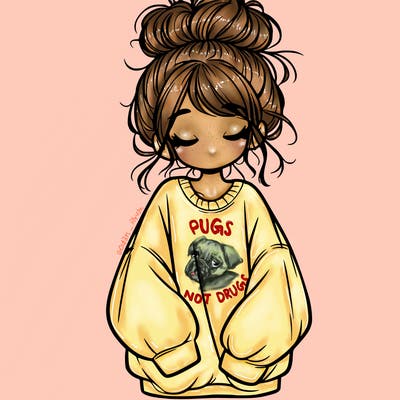 girl with baggy sweatshirt and messy bun